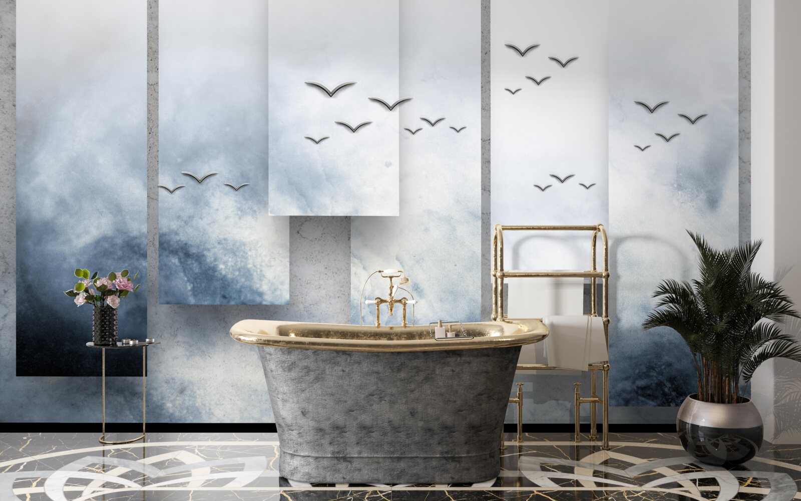 Fototapeta moduły ustępują miejsca ptakom opuszczającym burzę