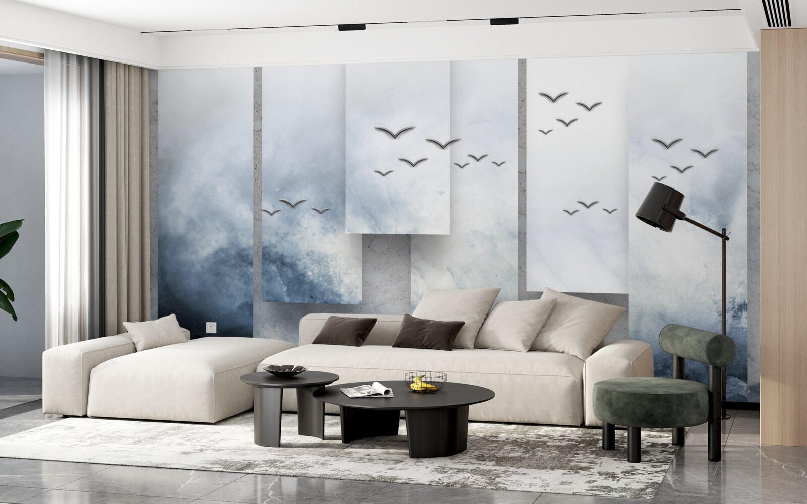 Fototapeta moduły ustępują miejsca ptakom opuszczającym burzę