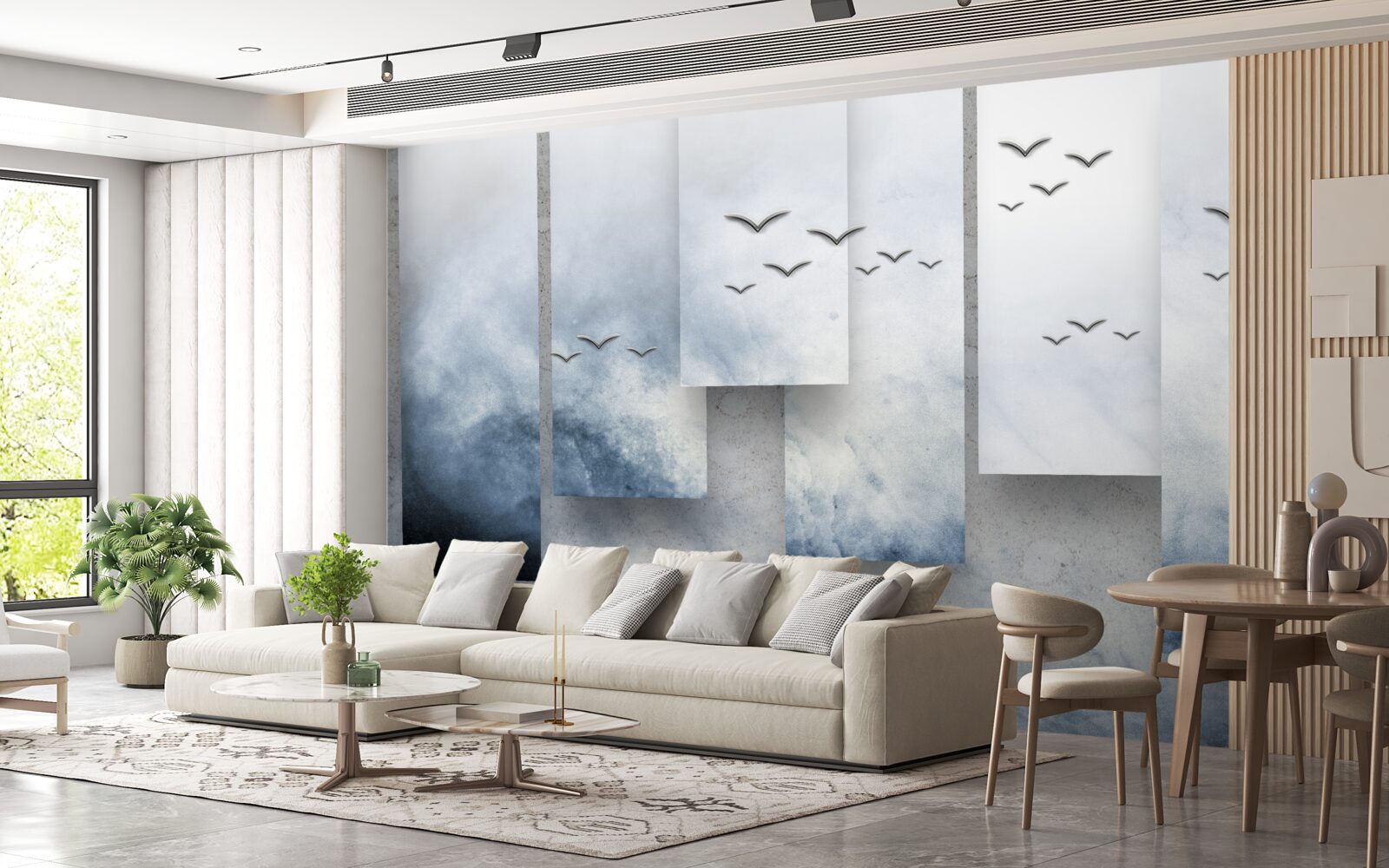 Fototapeta moduły ustępują miejsca ptakom opuszczającym burzę