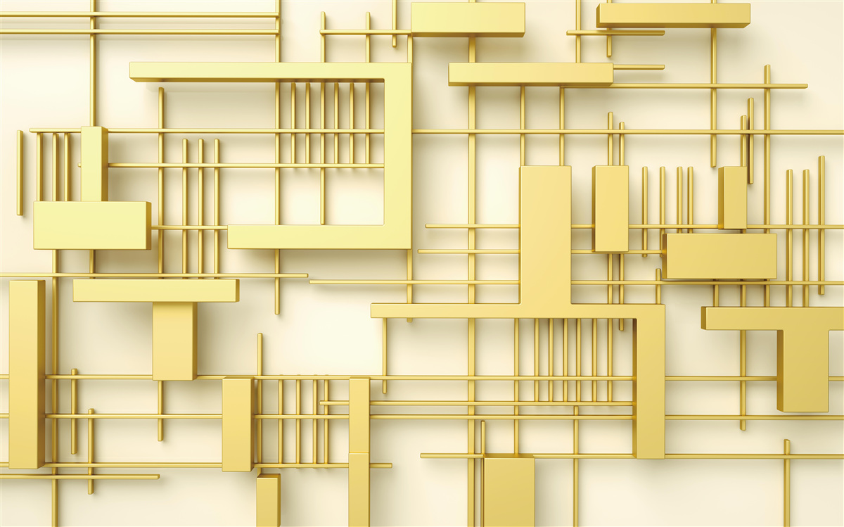 Fototapeta geometryczne kształty wykonane ze złota, umieszczone na złotej siatce