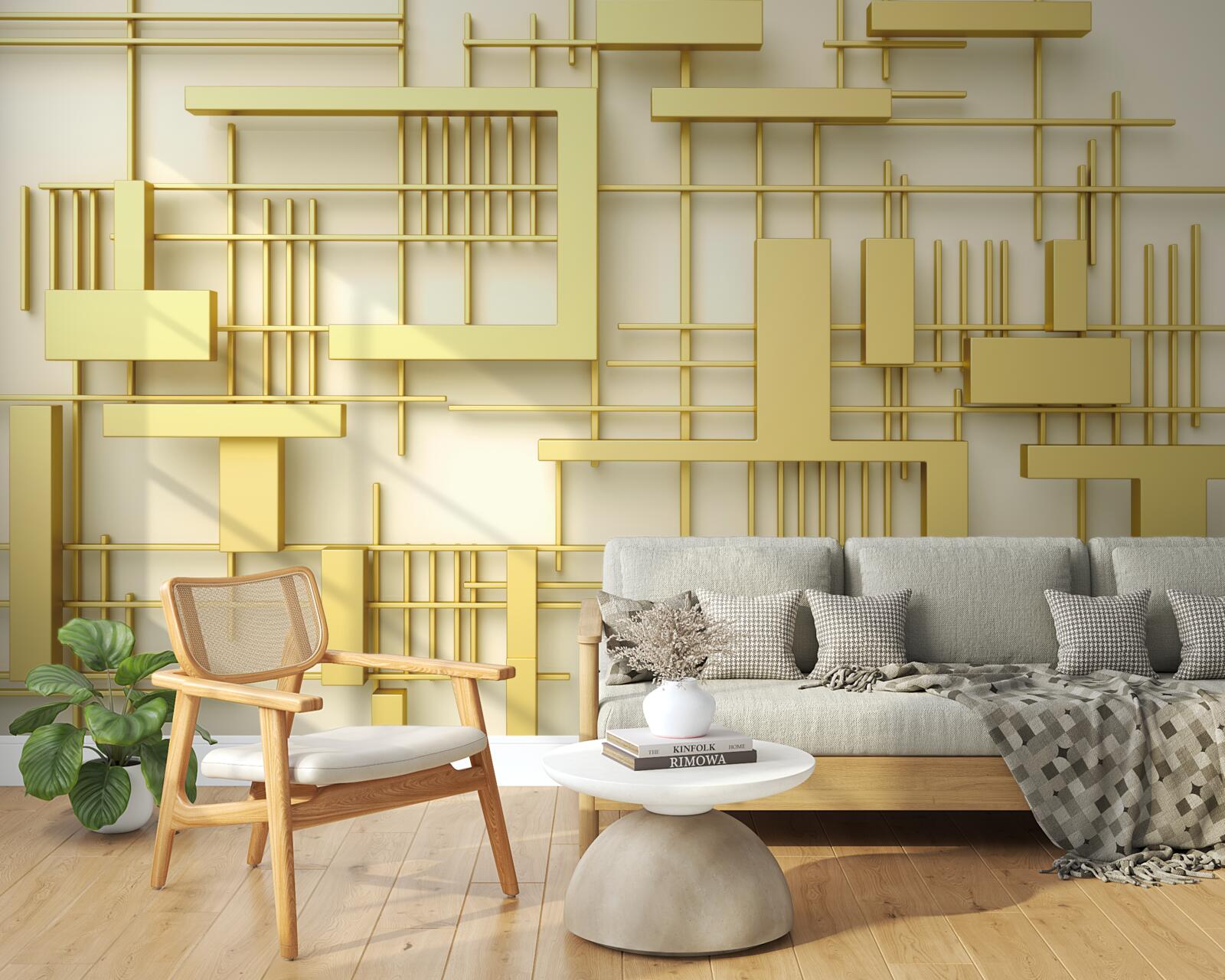 Fototapeta geometryczne kształty wykonane ze złota, umieszczone na złotej siatce