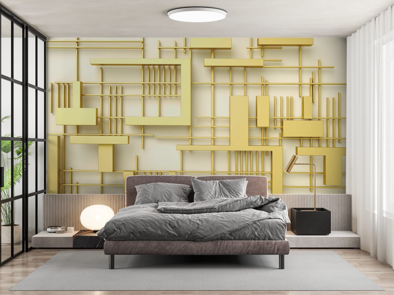 Fototapeta geometryczne kształty wykonane ze złota, umieszczone na złotej siatce