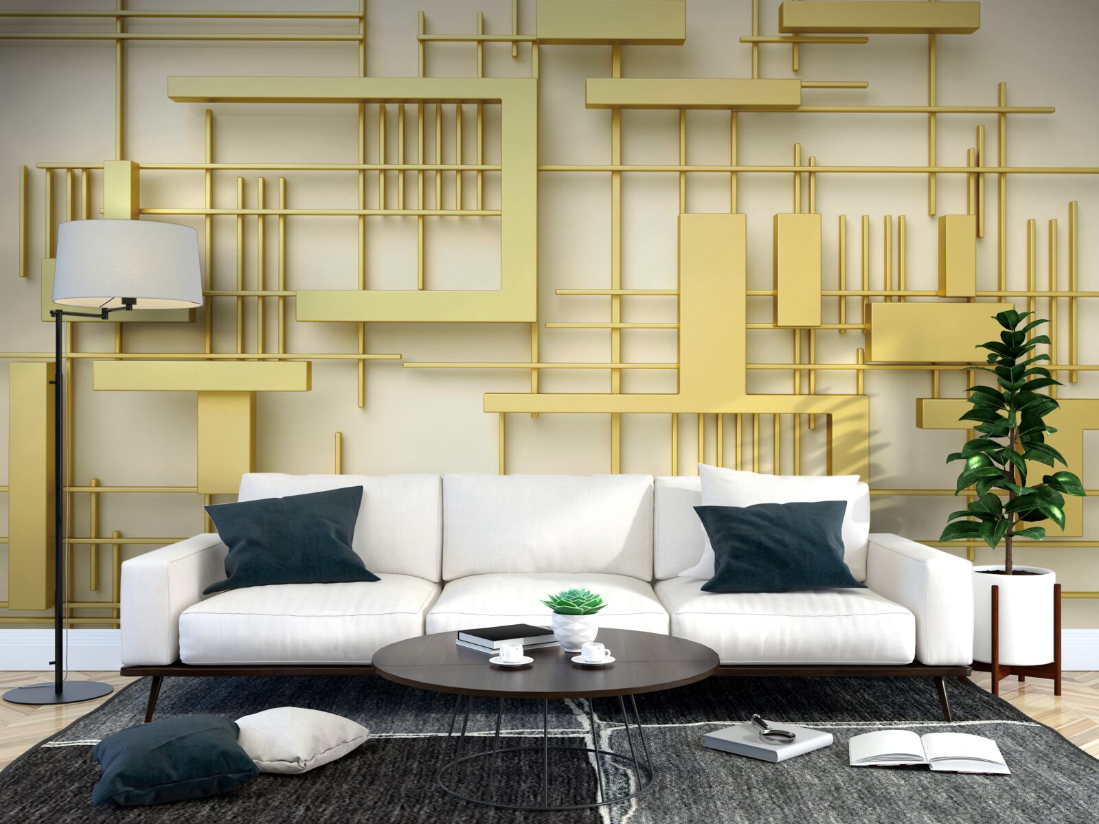 Fototapeta geometryczne kształty wykonane ze złota, umieszczone na złotej siatce