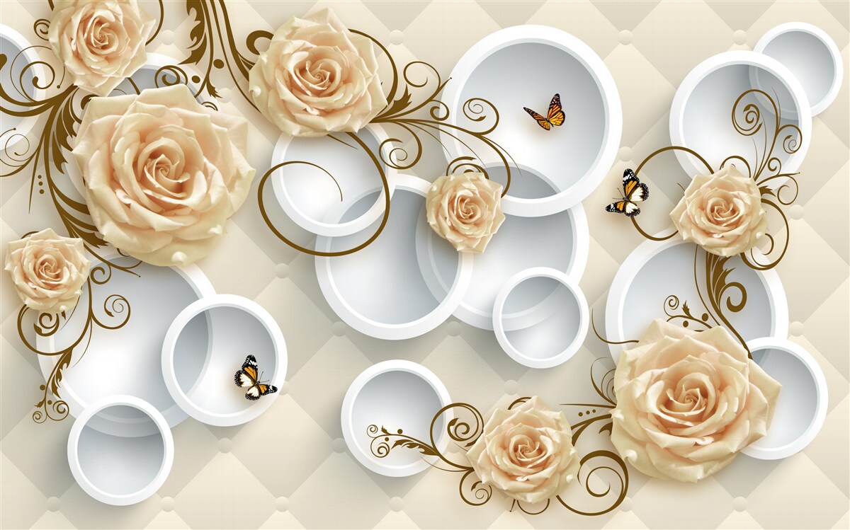 Fototapeta gałęzie z brązowymi różami na abstrakcyjnym tle