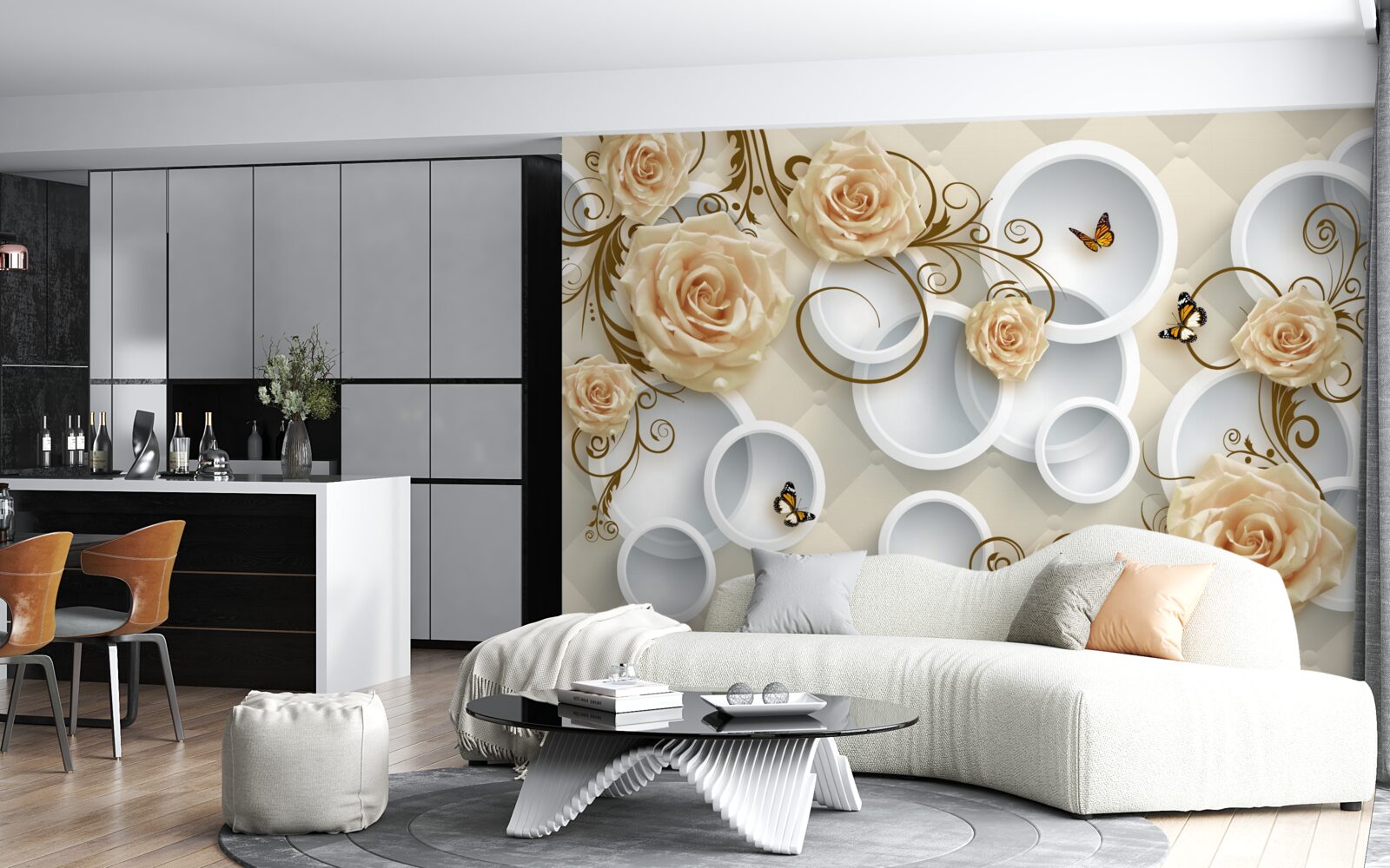 Fototapeta gałęzie z brązowymi różami na abstrakcyjnym tle