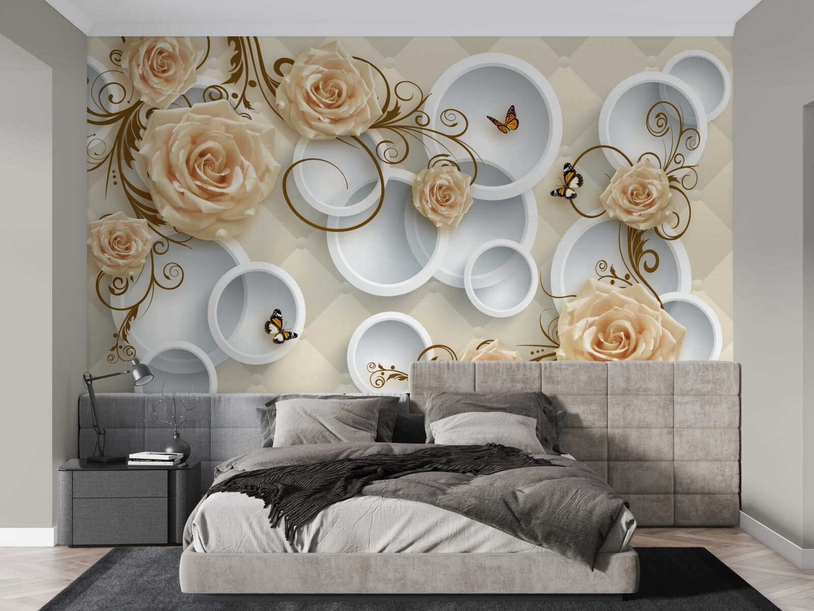 Fototapeta gałęzie z brązowymi różami na abstrakcyjnym tle