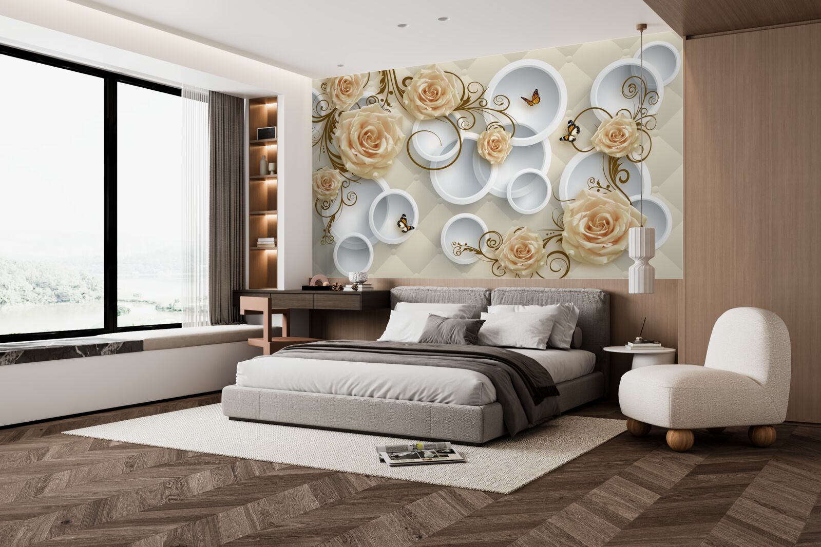 Fototapeta gałęzie z brązowymi różami na abstrakcyjnym tle