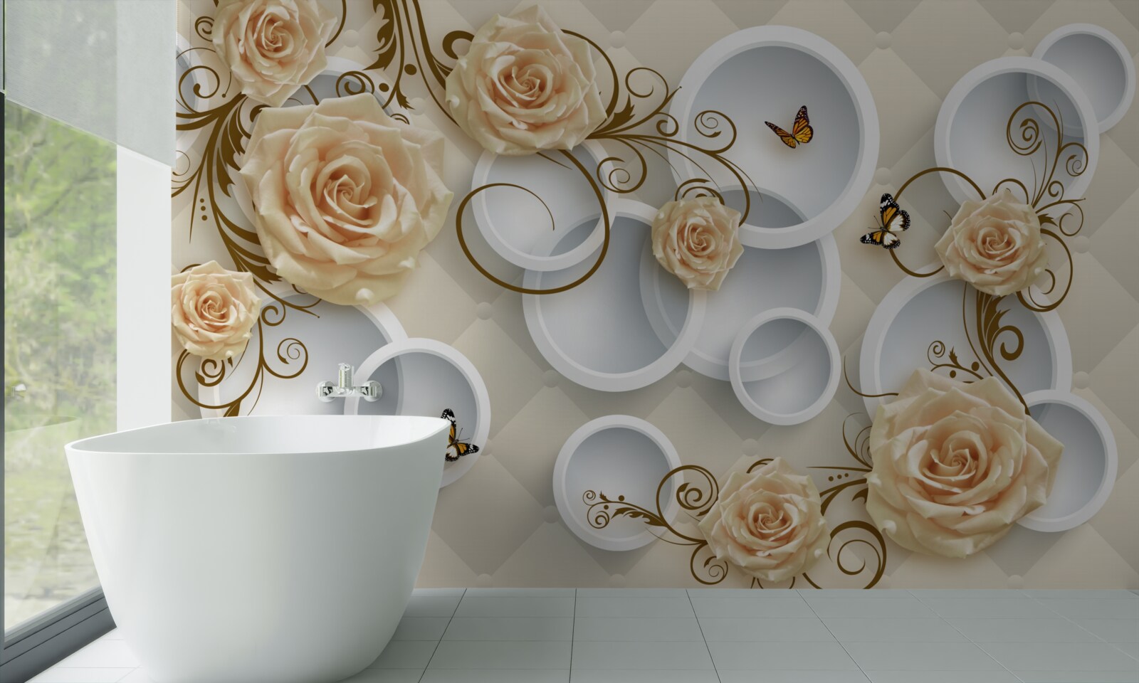 Fototapeta gałęzie z brązowymi różami na abstrakcyjnym tle