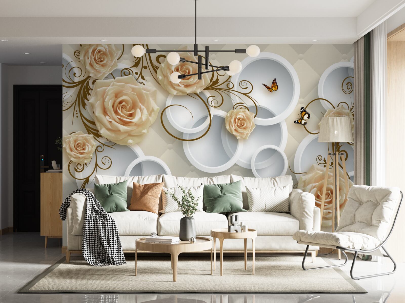 Fototapeta gałęzie z brązowymi różami na abstrakcyjnym tle