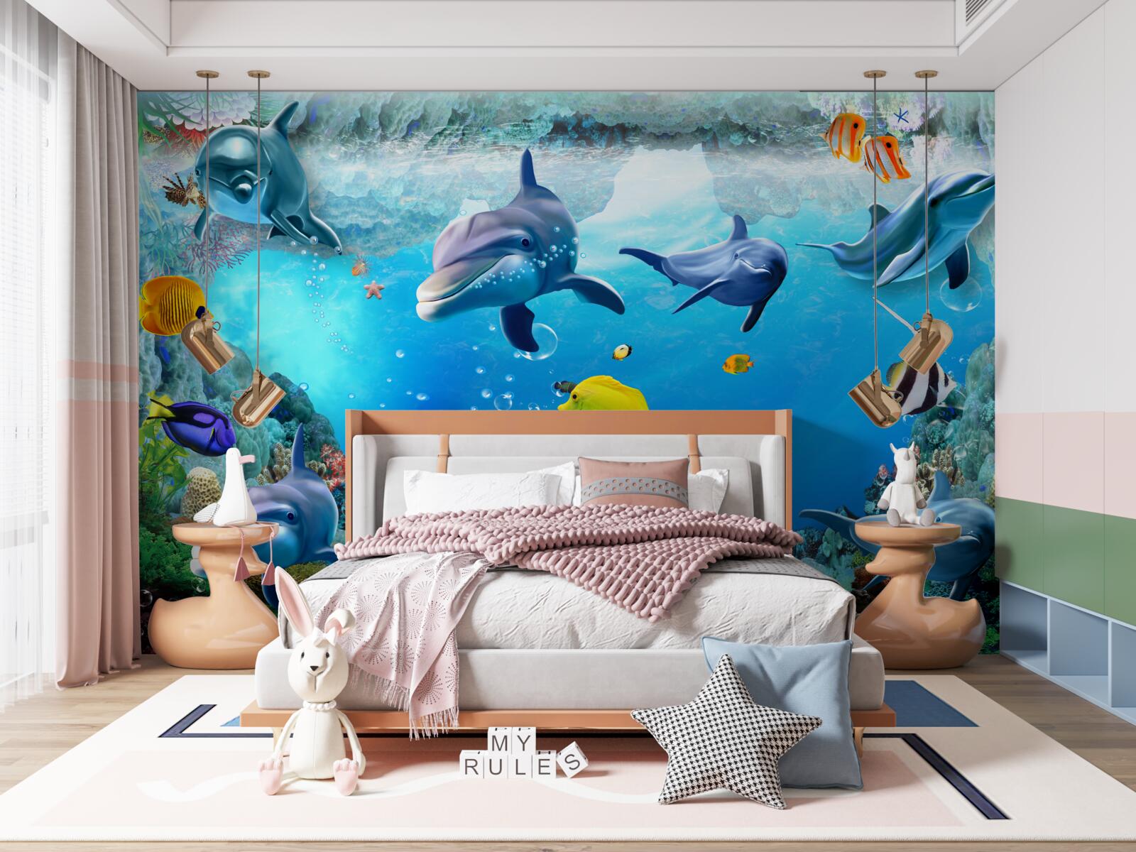 Fototapeta podwodny świat z delfinami i rybami