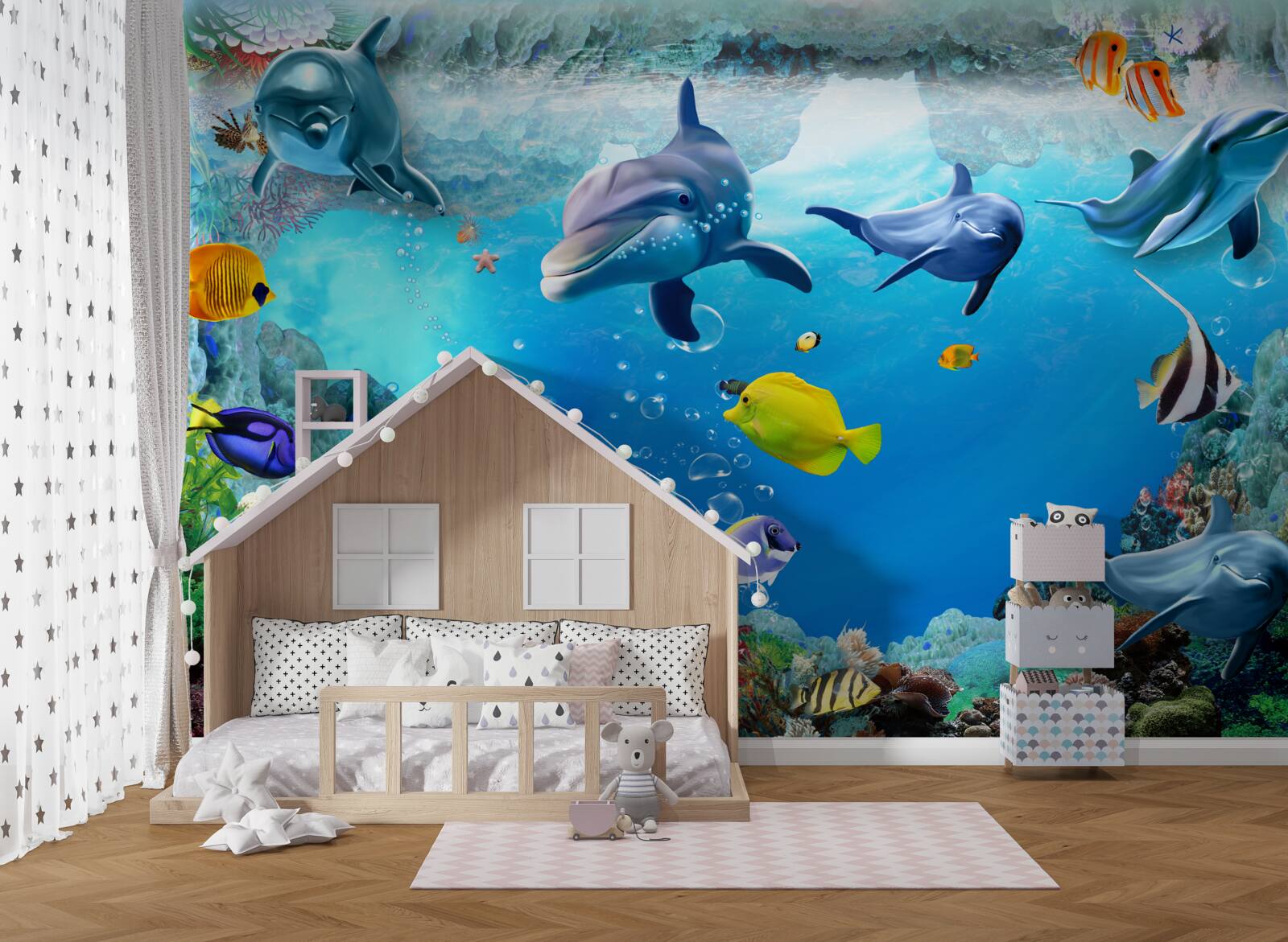 Fototapeta podwodny świat z delfinami i rybami