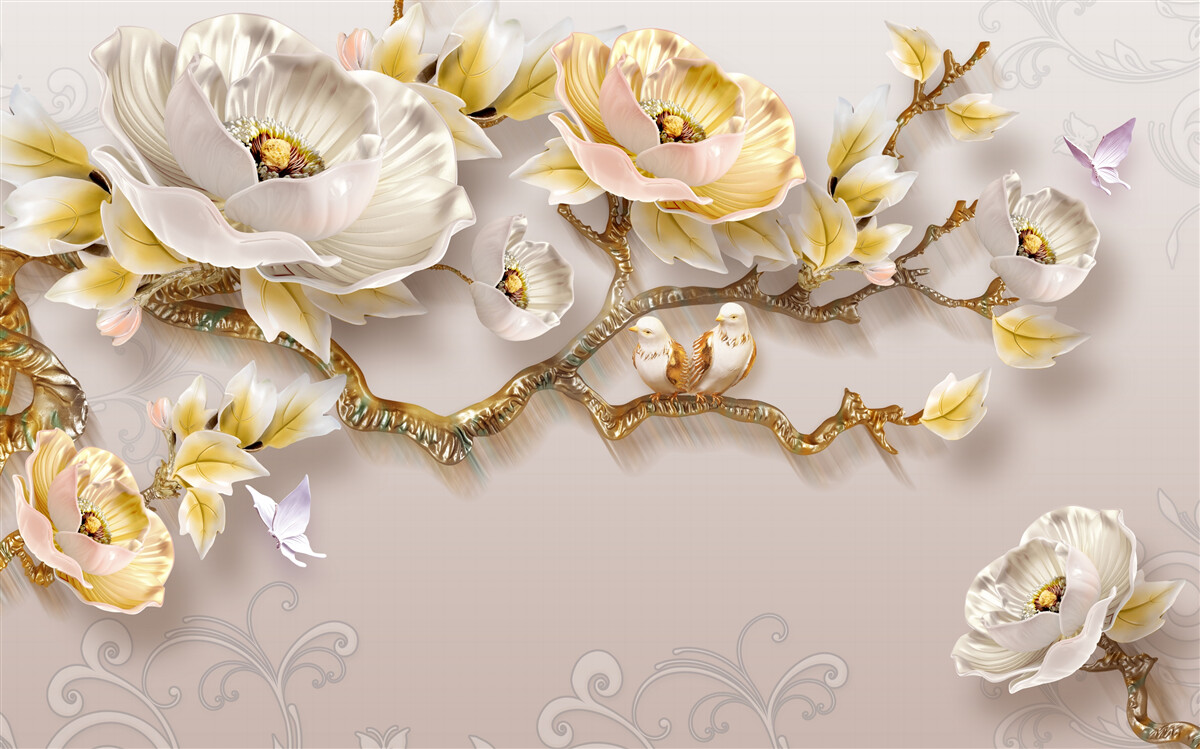 Fototapeta biżuteria i złoto w kształcie gałązek magnolii