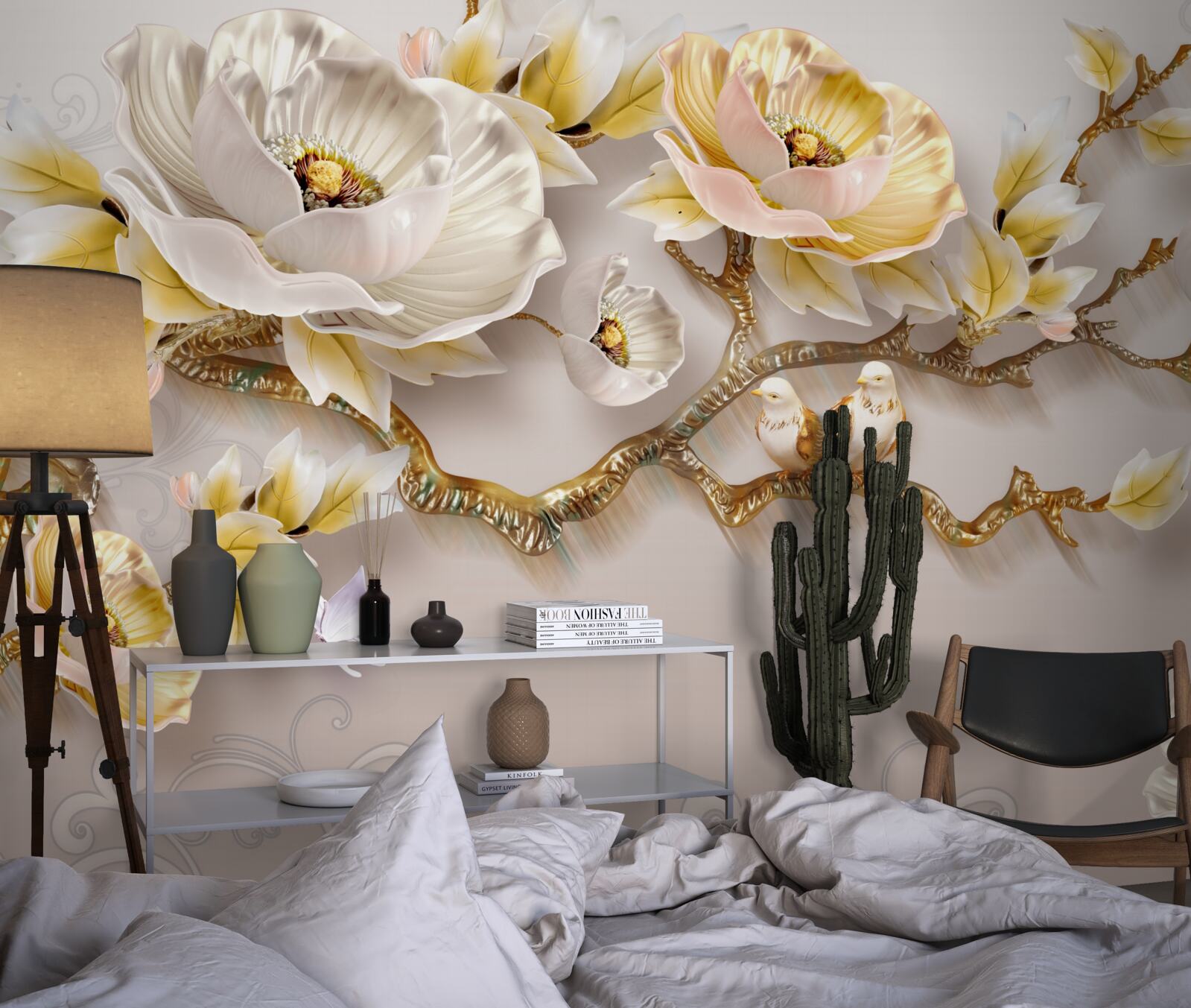 Fototapeta biżuteria i złoto w kształcie gałązek magnolii