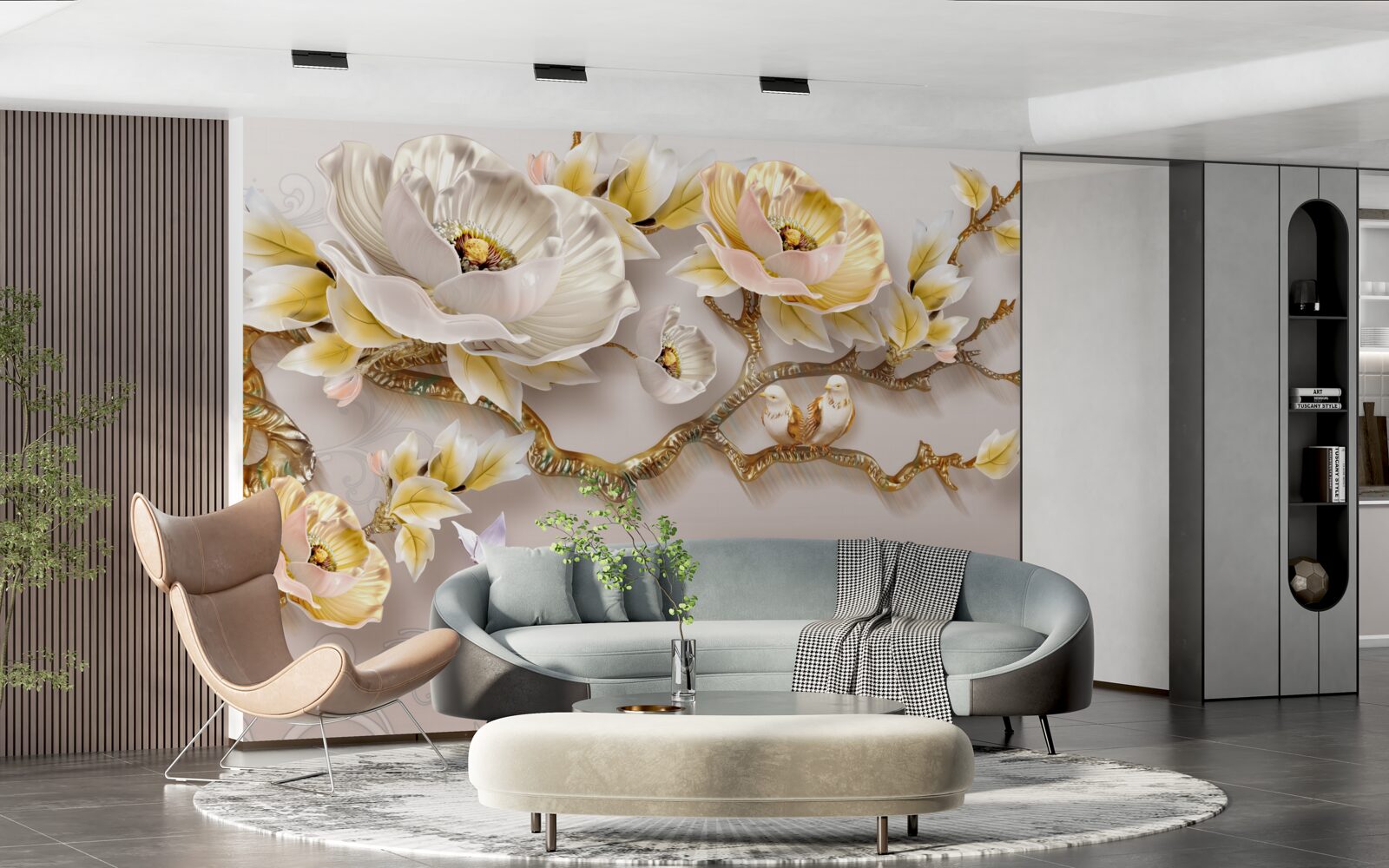 Fototapeta biżuteria i złoto w kształcie gałązek magnolii