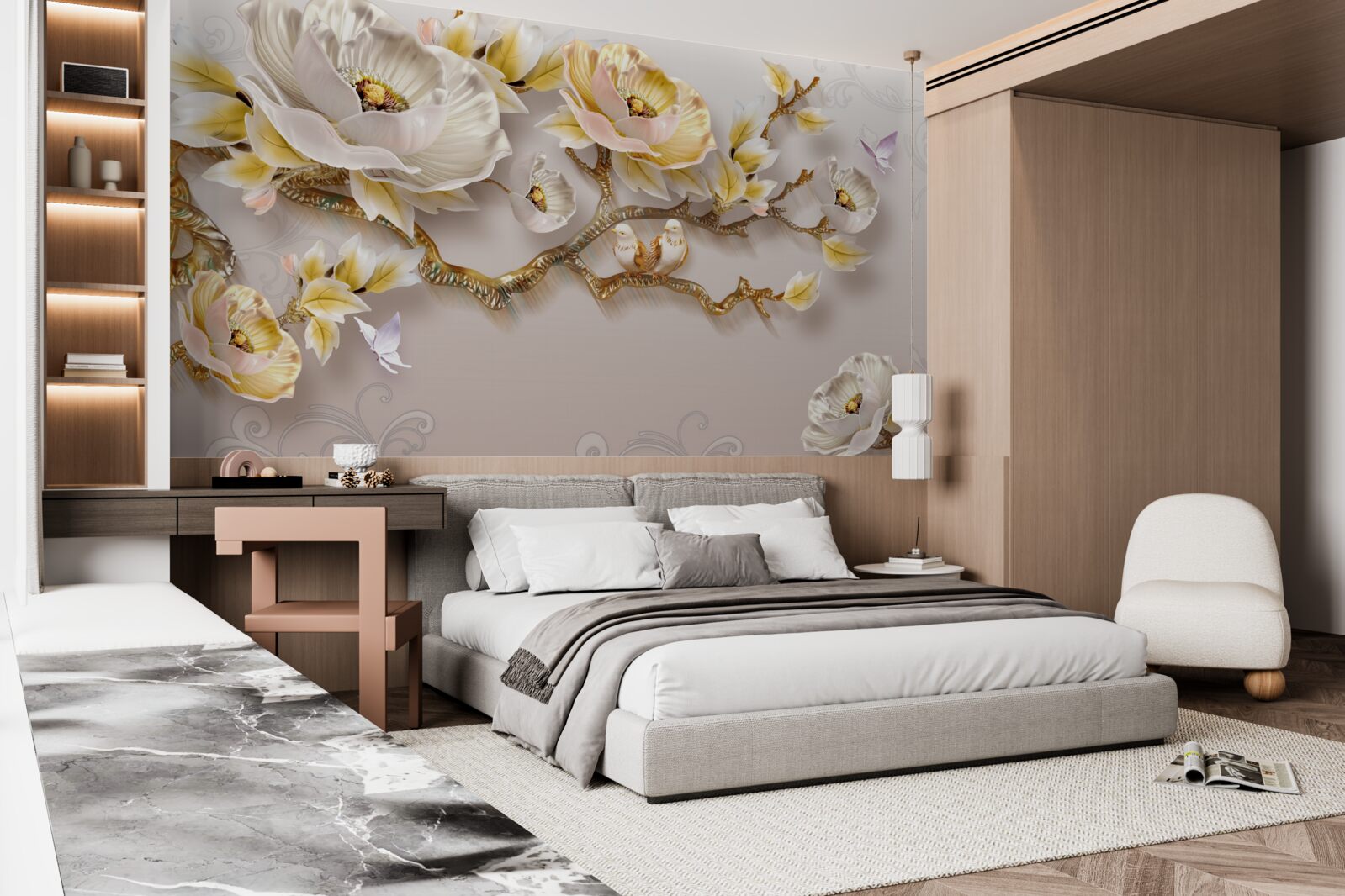 Fototapeta biżuteria i złoto w kształcie gałązek magnolii