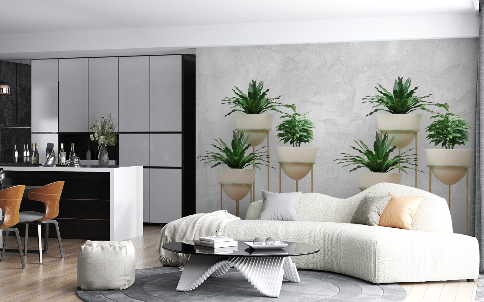 Fototapeta zielone kwiaty w delikatnych doniczkach