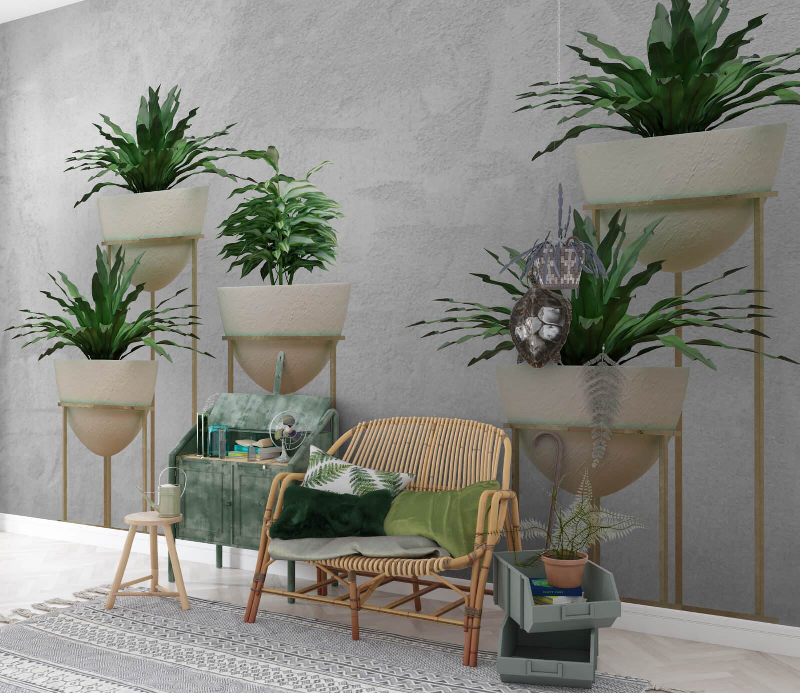 Fototapeta zielone kwiaty w delikatnych doniczkach