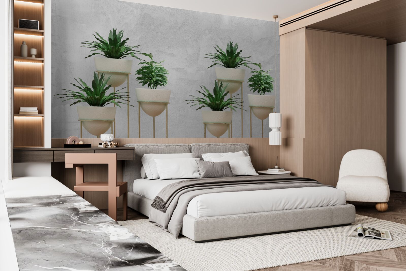 Fototapeta zielone kwiaty w delikatnych doniczkach