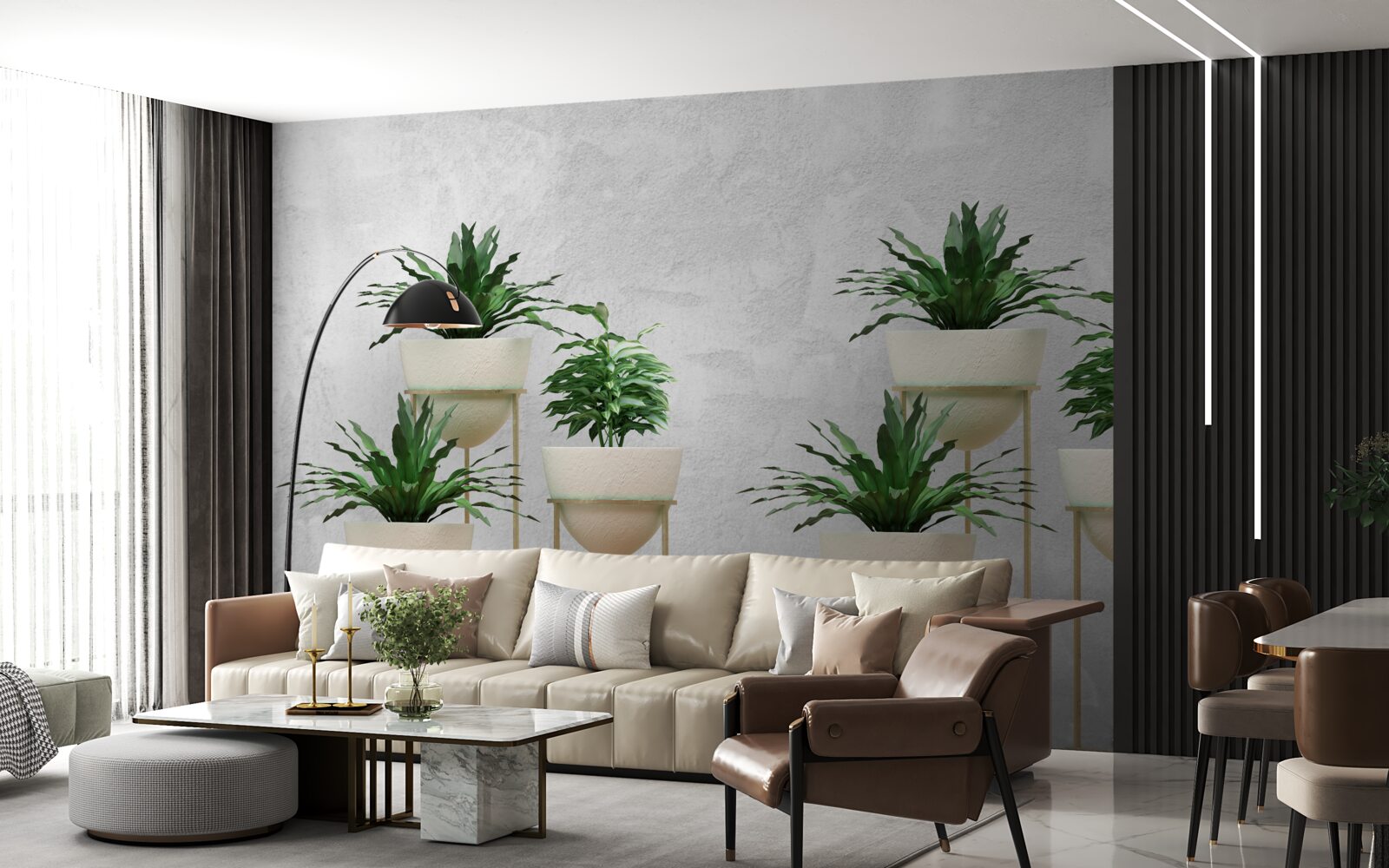 Fototapeta zielone kwiaty w delikatnych doniczkach