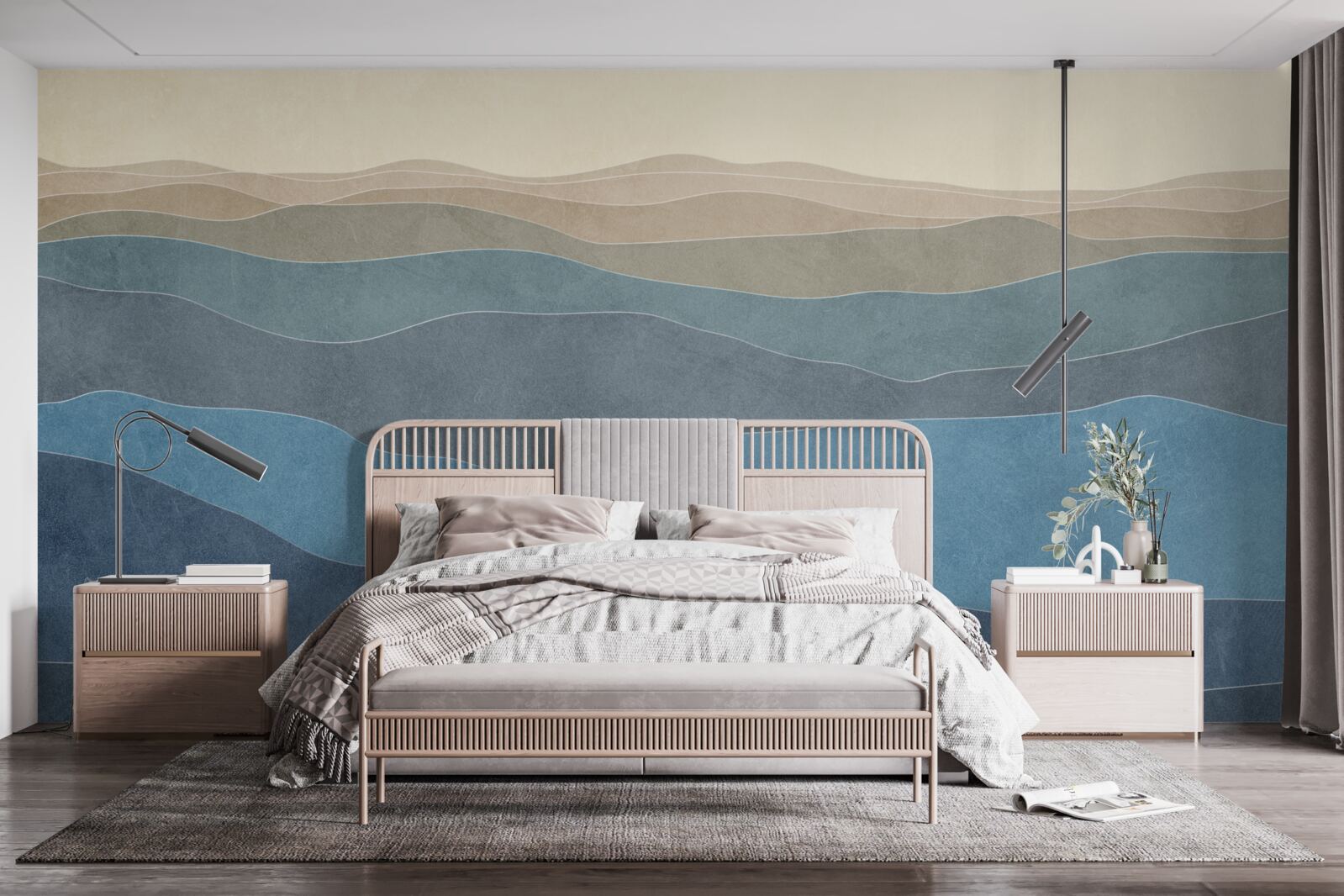 Fototapeta o wschodzie słońca wielokolorowe wzgórza i samoloty