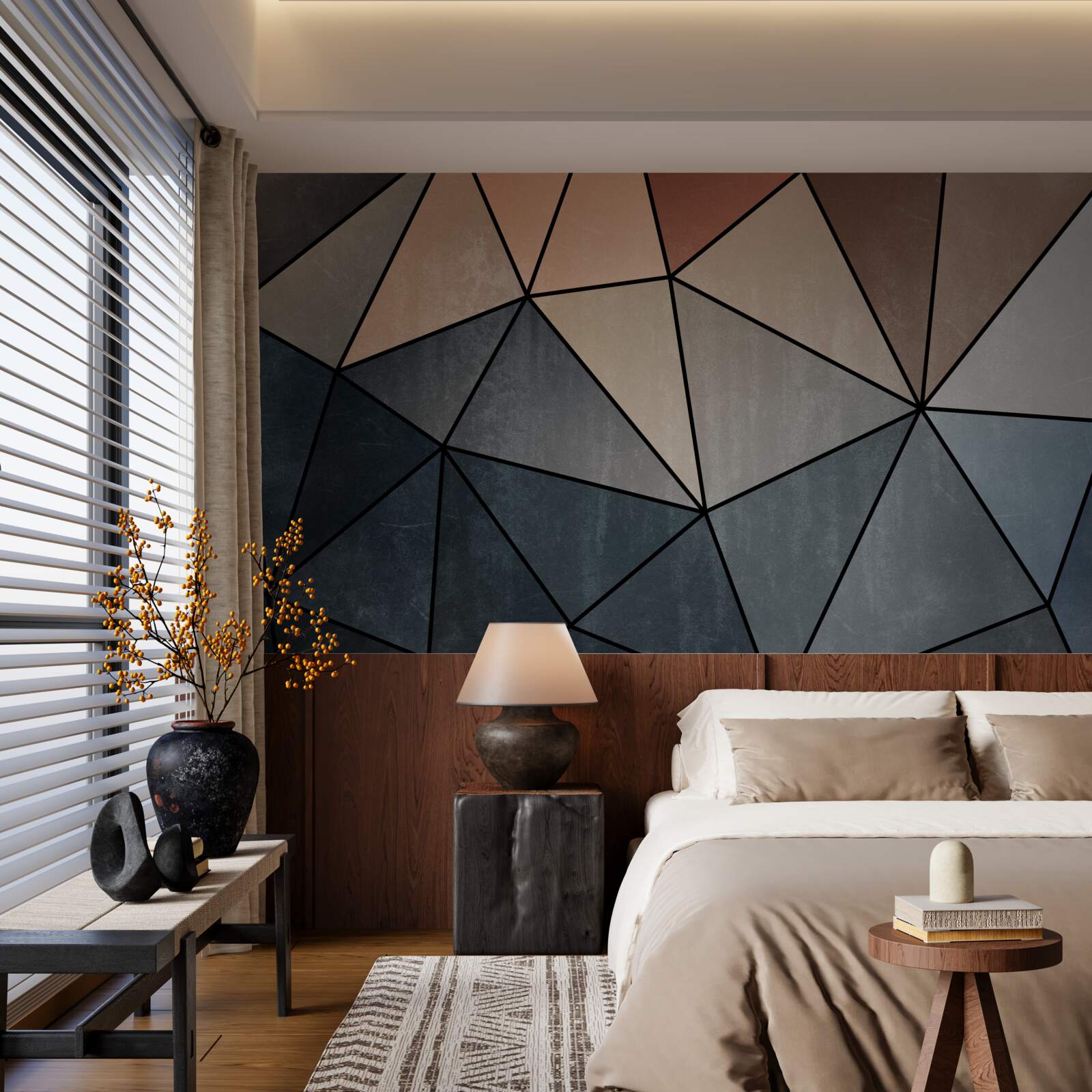 Fototapeta trójwymiarowe drewniane figurki w delikatnych odcieniach