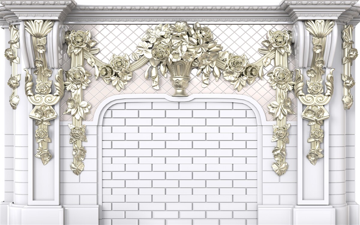 Fototapeta kominek, bogato zdobiony