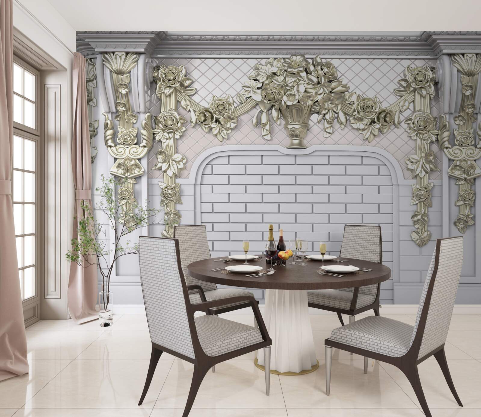 Fototapeta kominek, bogato zdobiony