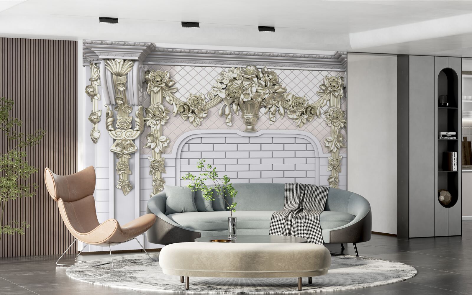 Fototapeta kominek, bogato zdobiony