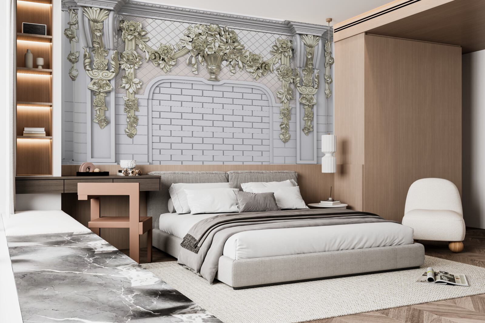 Fototapeta kominek, bogato zdobiony