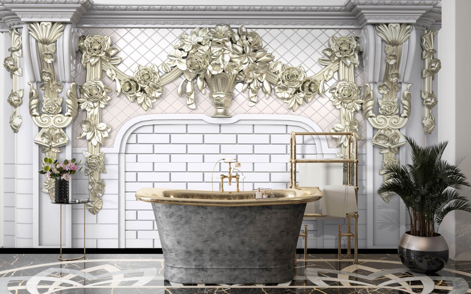 Fototapeta kominek, bogato zdobiony