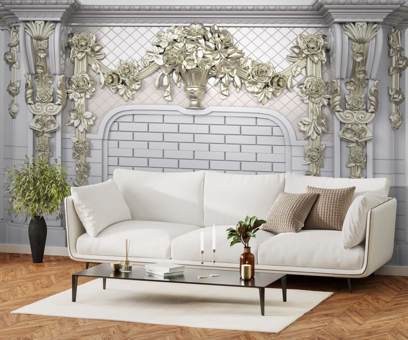 Fototapeta kominek, bogato zdobiony