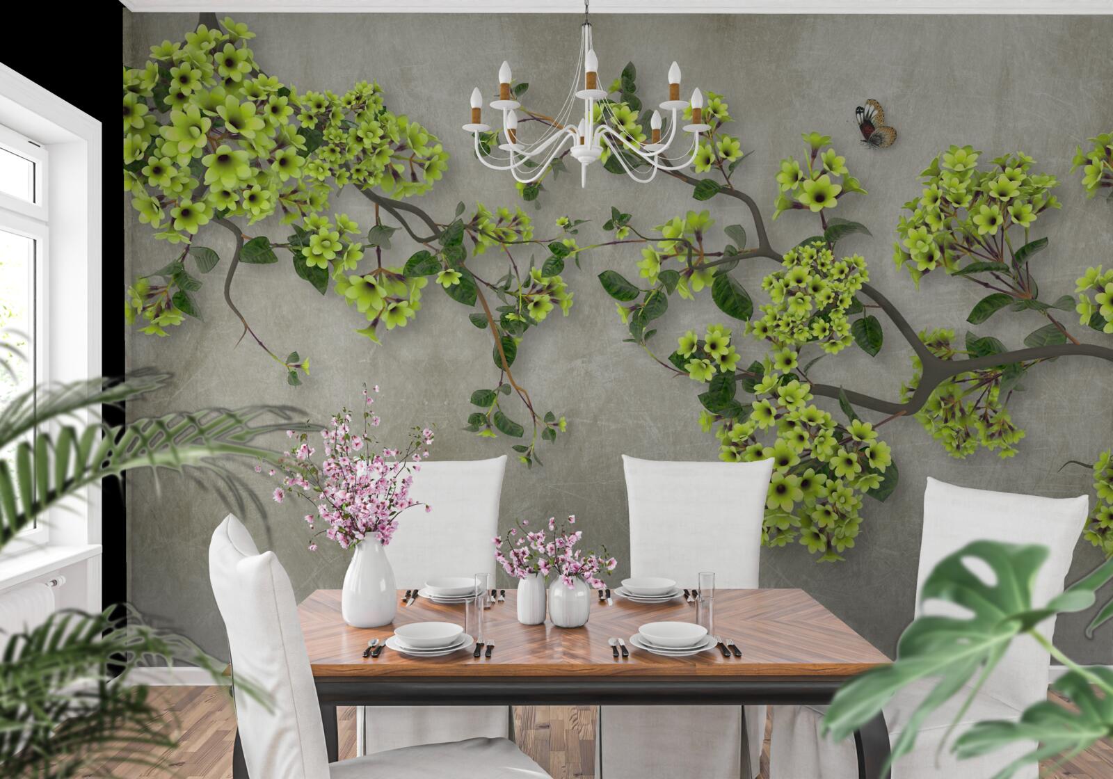 Fototapeta gałąź magnolii usiana bujnymi zielonymi pąkami