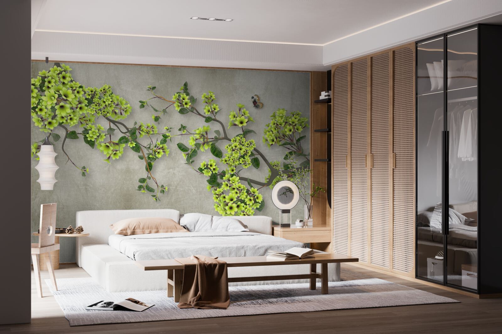 Fototapeta gałąź magnolii usiana bujnymi zielonymi pąkami