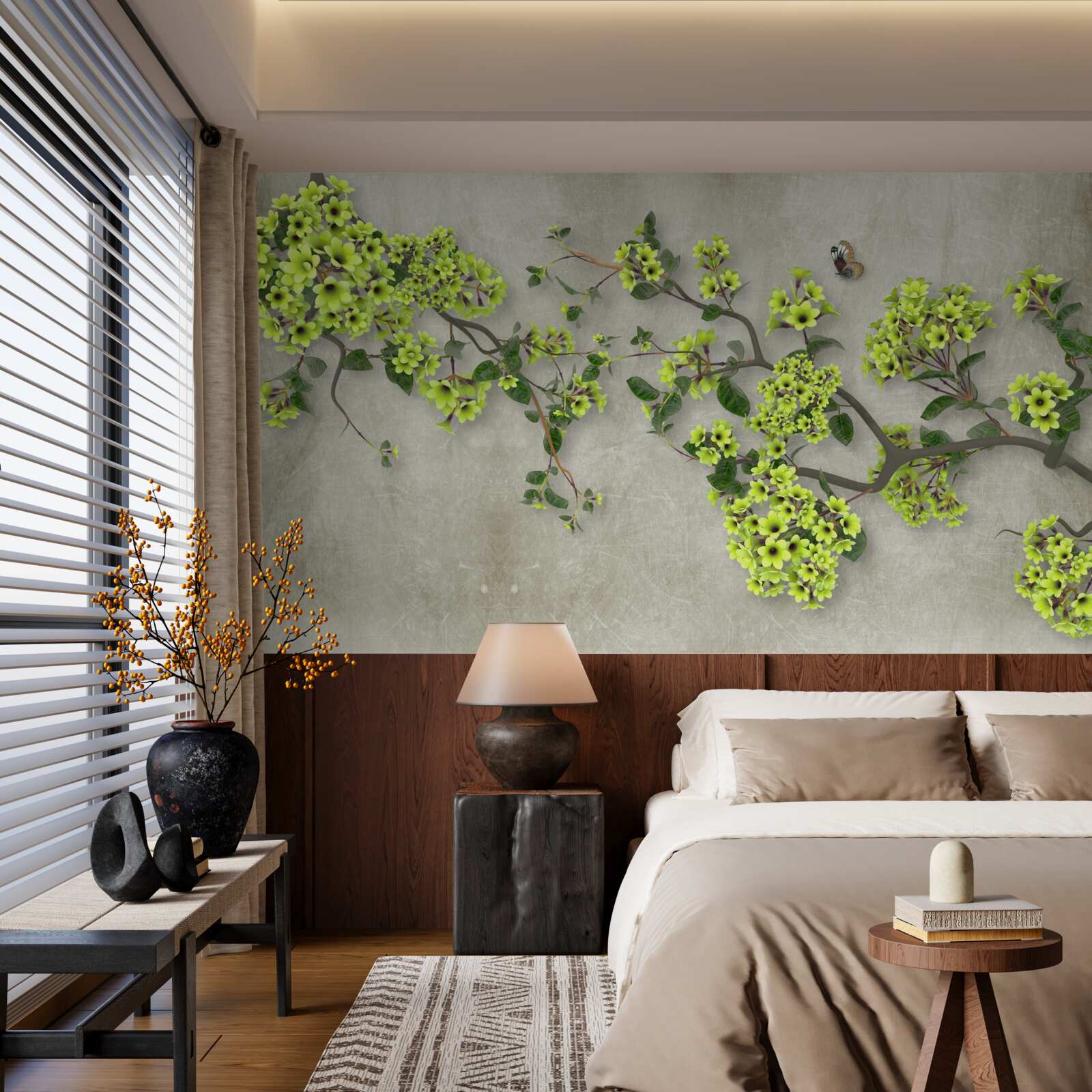 Fototapeta gałąź magnolii usiana bujnymi zielonymi pąkami