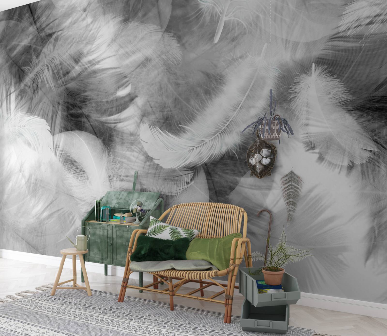 Fototapeta w powietrzu unoszą się czarno-białe pióra