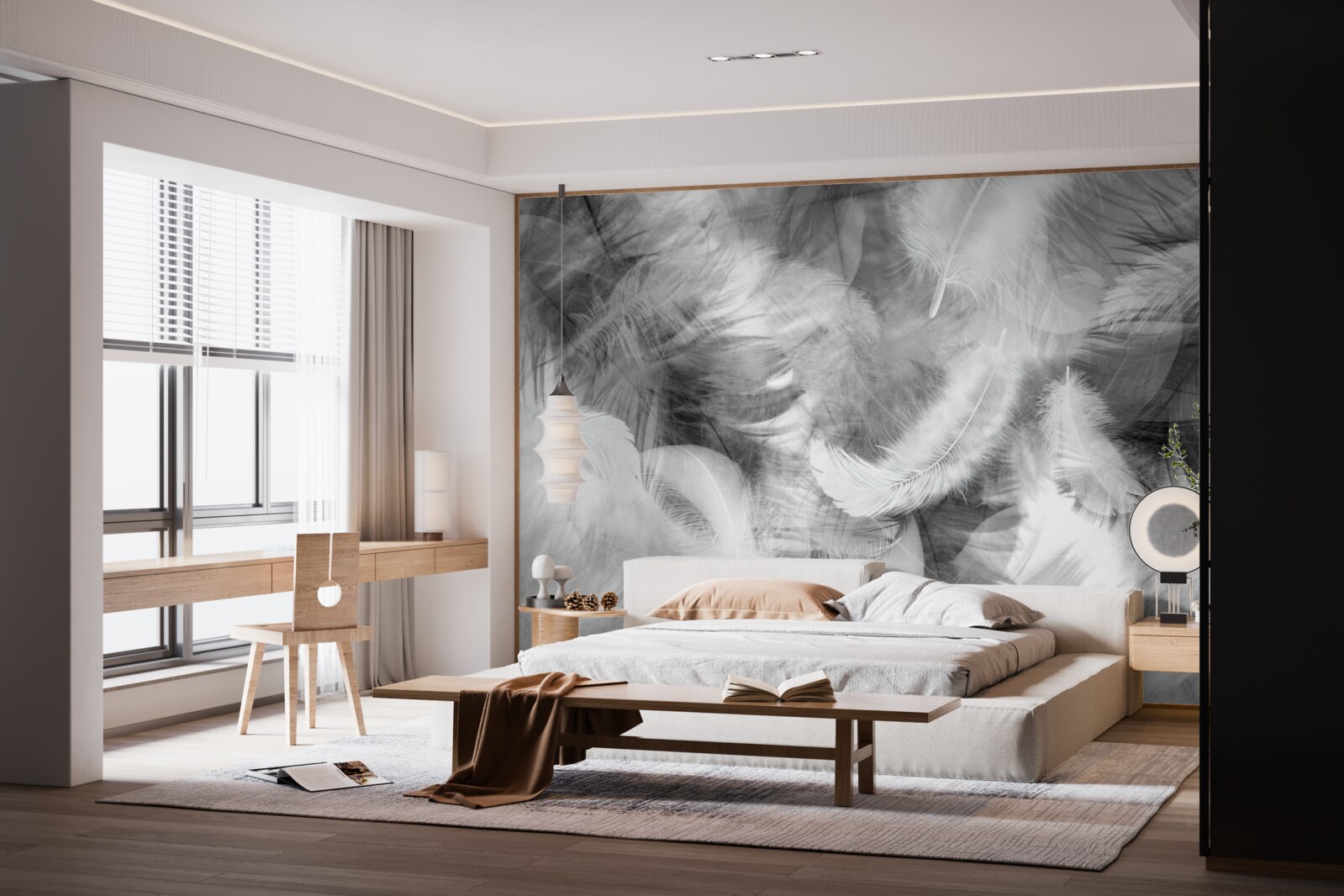 Fototapeta w powietrzu unoszą się czarno-białe pióra