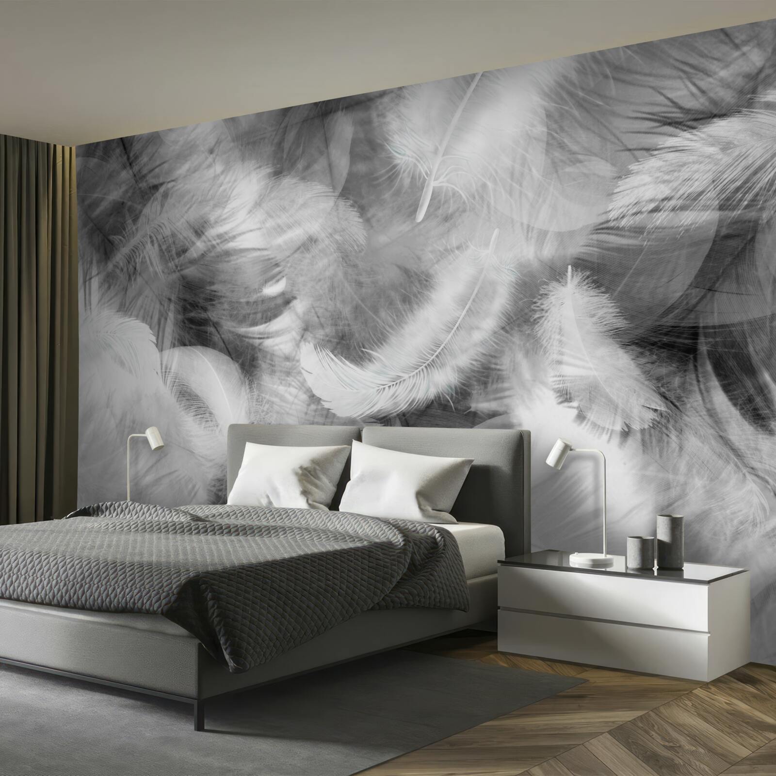 Fototapeta w powietrzu unoszą się czarno-białe pióra