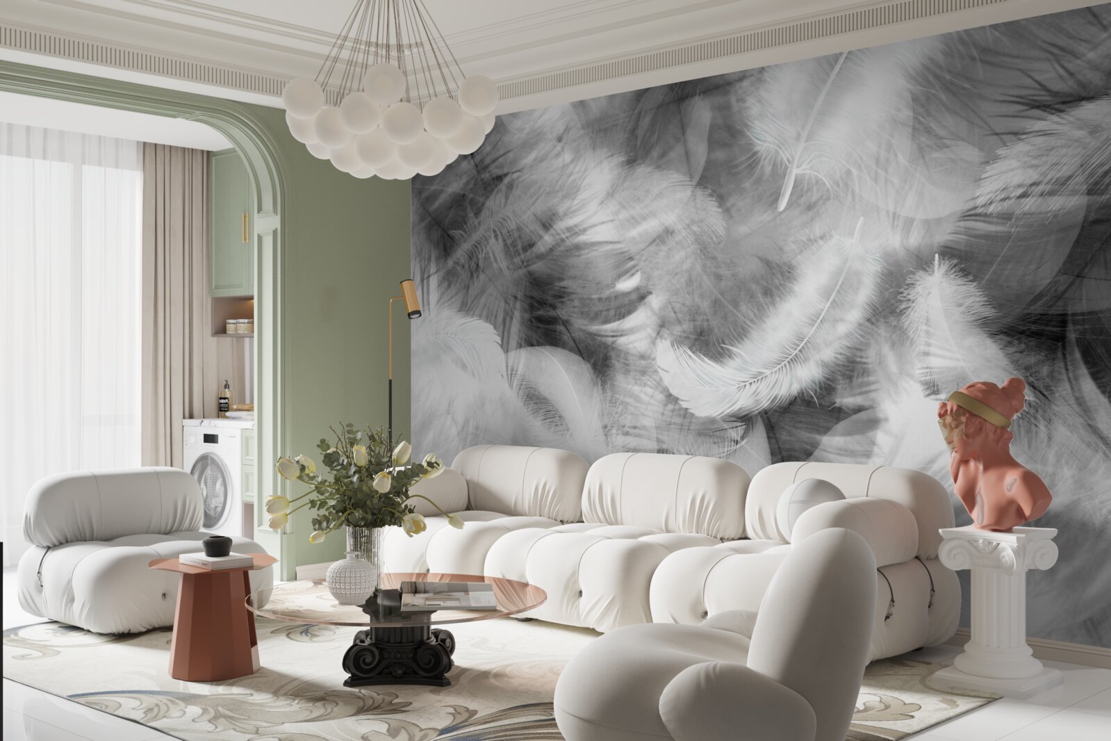 Fototapeta w powietrzu unoszą się czarno-białe pióra