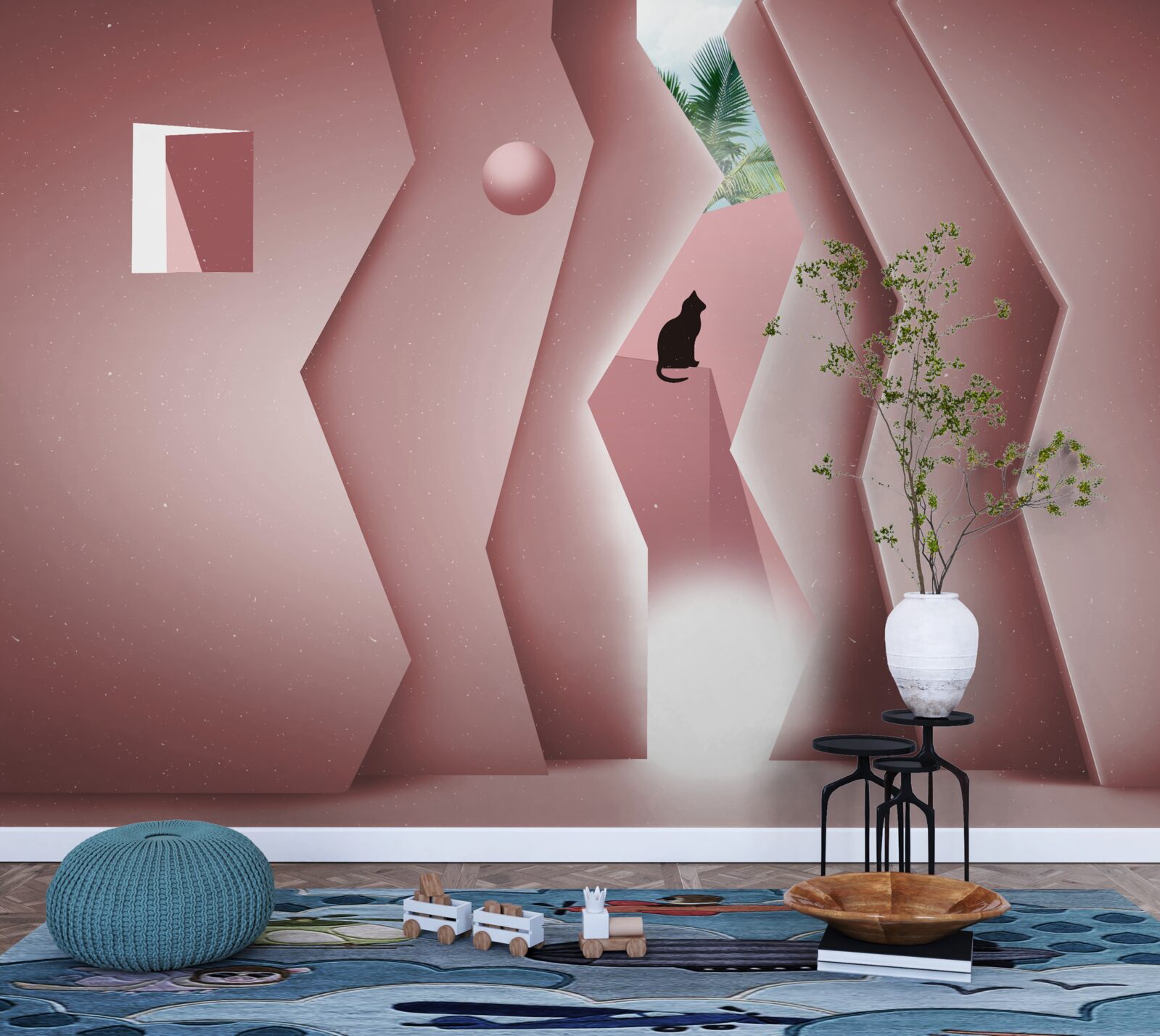 Fototapeta tunel wykonany w stylu abstrakcyjnym i pomalowany w odcieniach różu