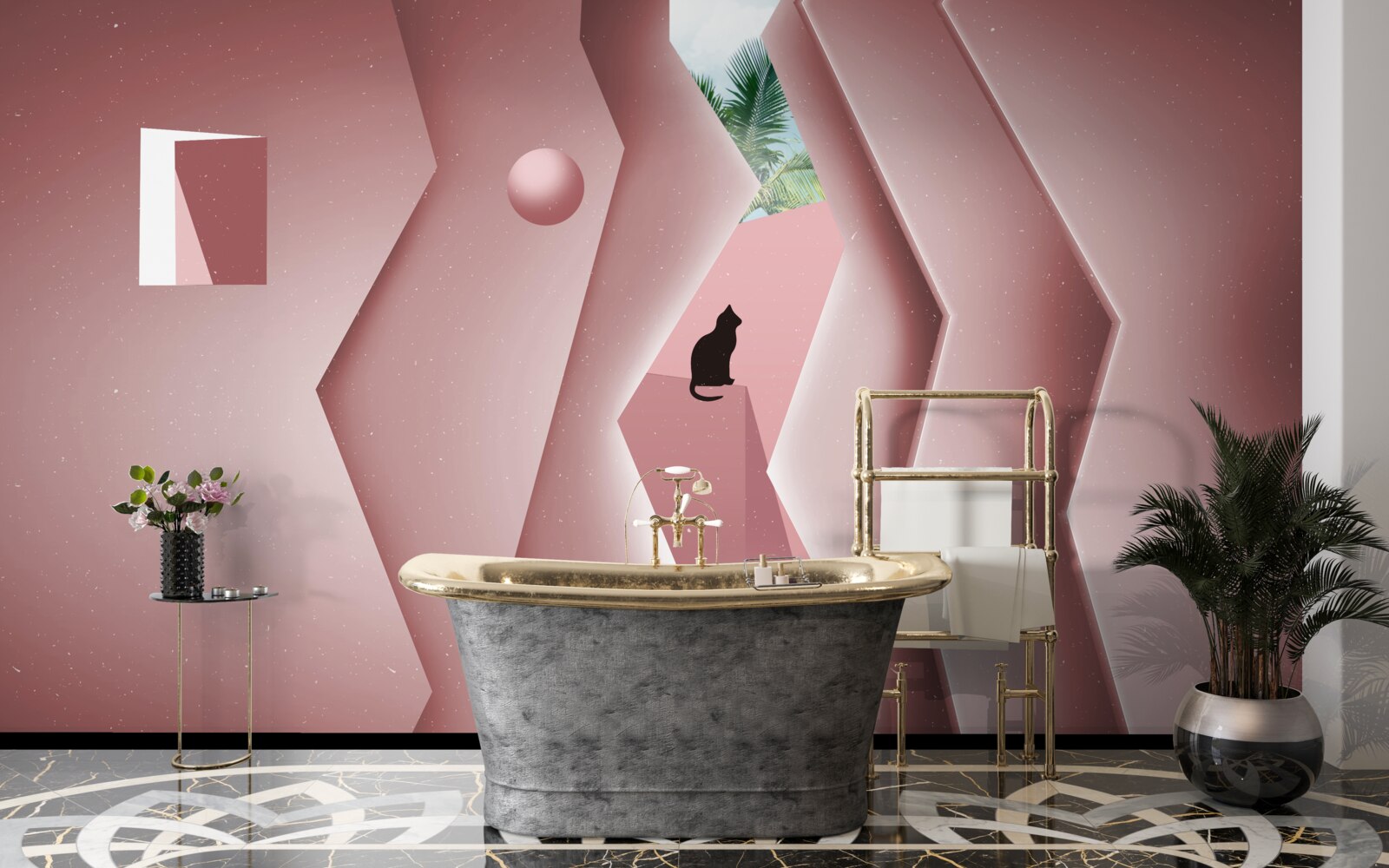 Fototapeta tunel wykonany w stylu abstrakcyjnym i pomalowany w odcieniach różu