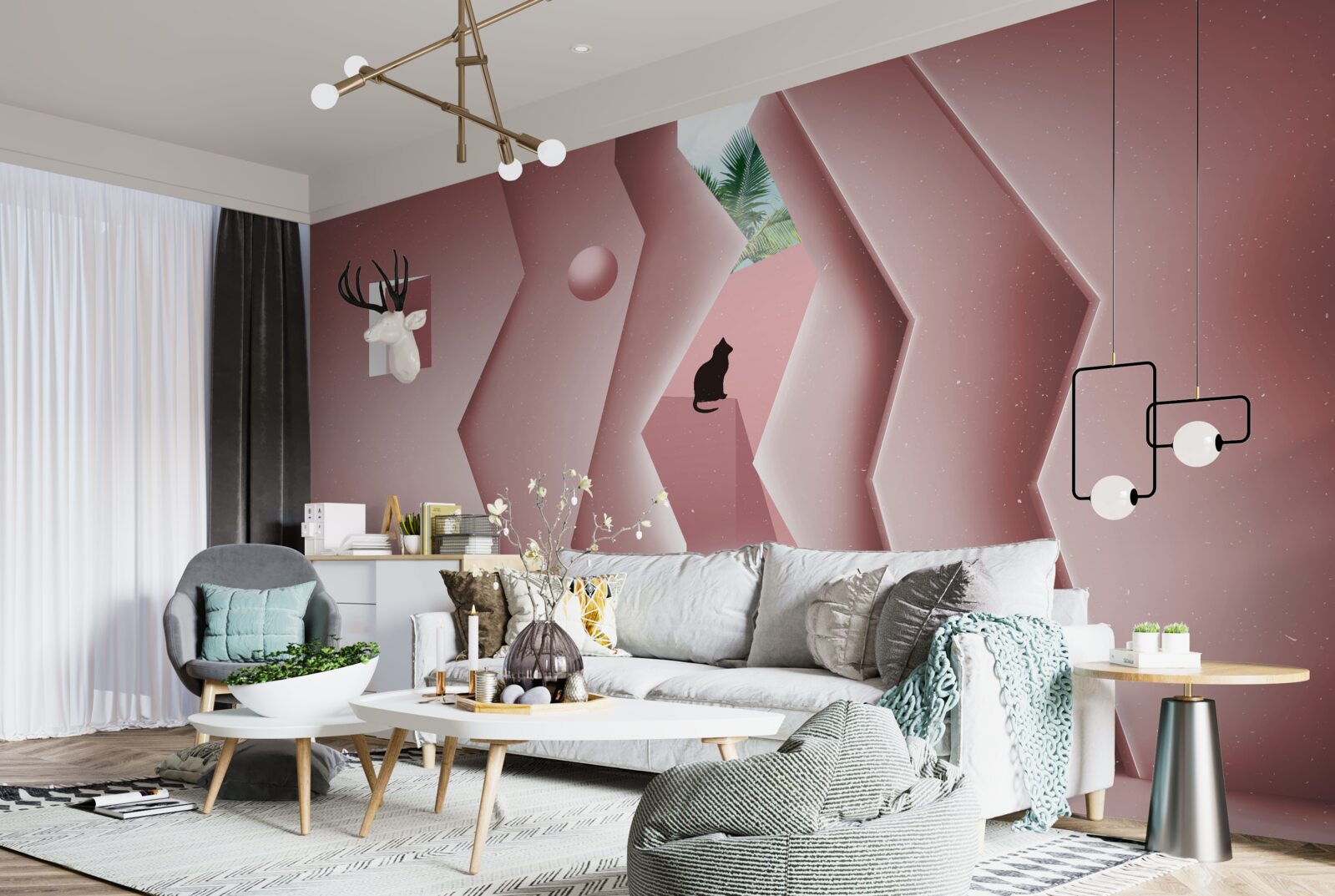 Fototapeta tunel wykonany w stylu abstrakcyjnym i pomalowany w odcieniach różu