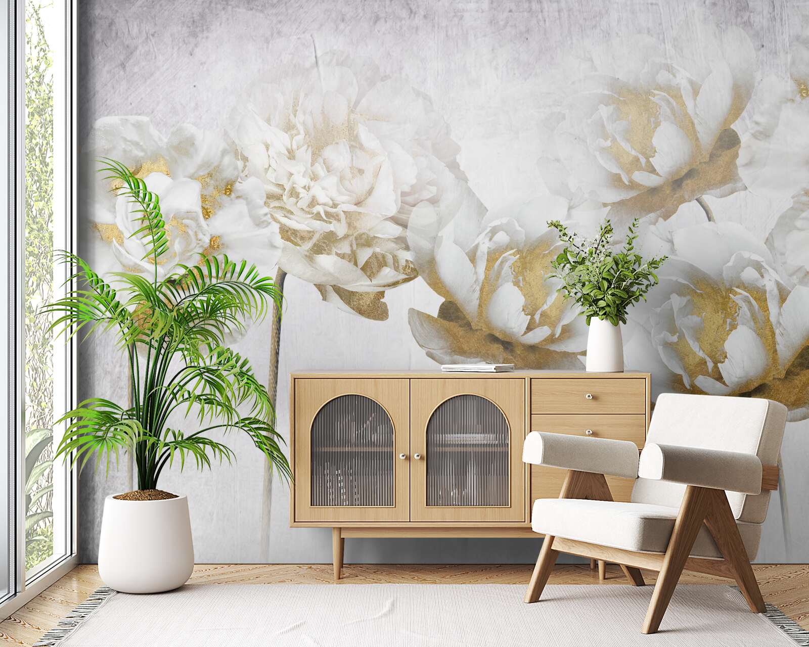 Fototapeta eleganckie rośliny wykonane ze złota i jedwabiu