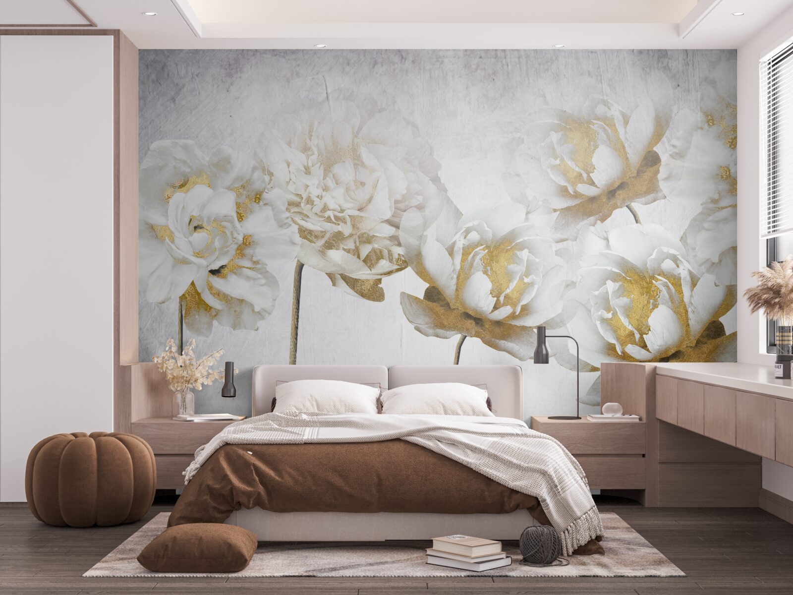 Fototapeta eleganckie rośliny wykonane ze złota i jedwabiu