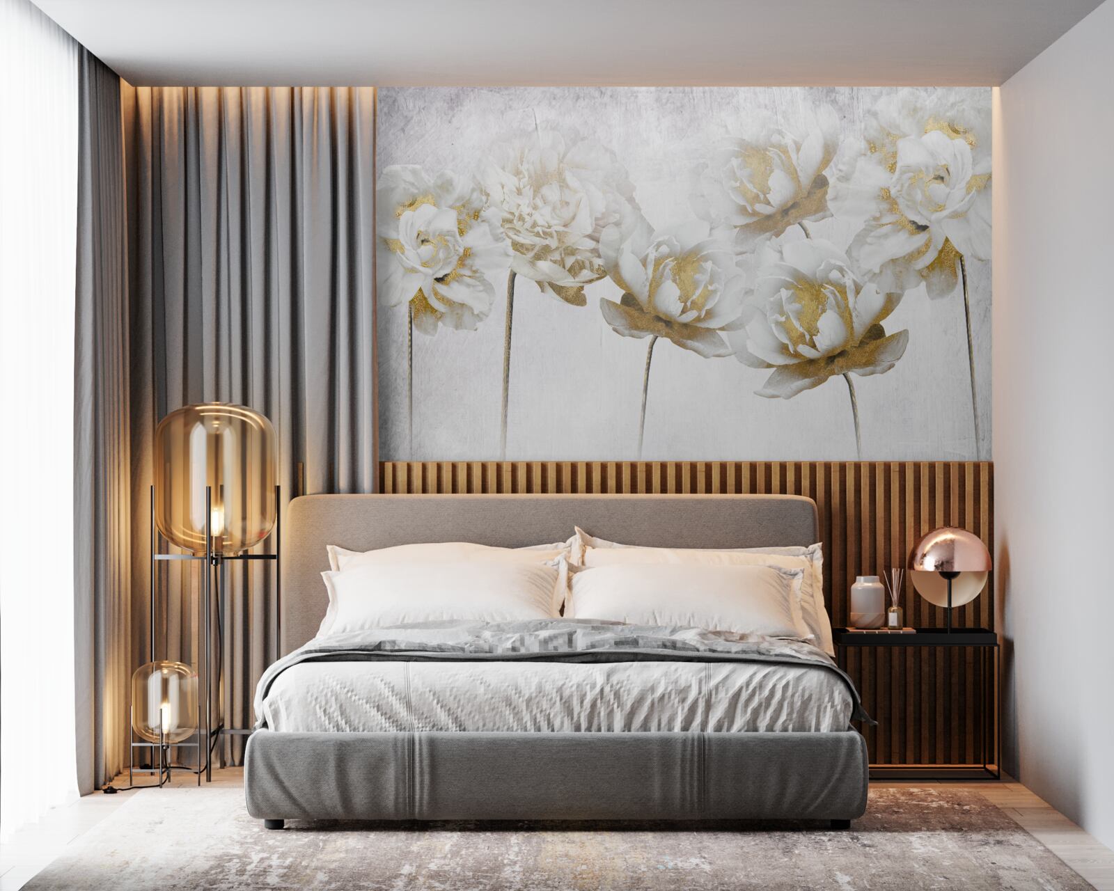 Fototapeta eleganckie rośliny wykonane ze złota i jedwabiu