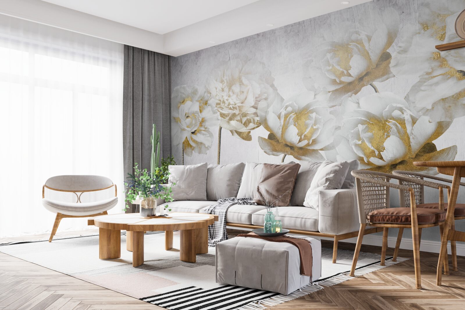 Fototapeta eleganckie rośliny wykonane ze złota i jedwabiu