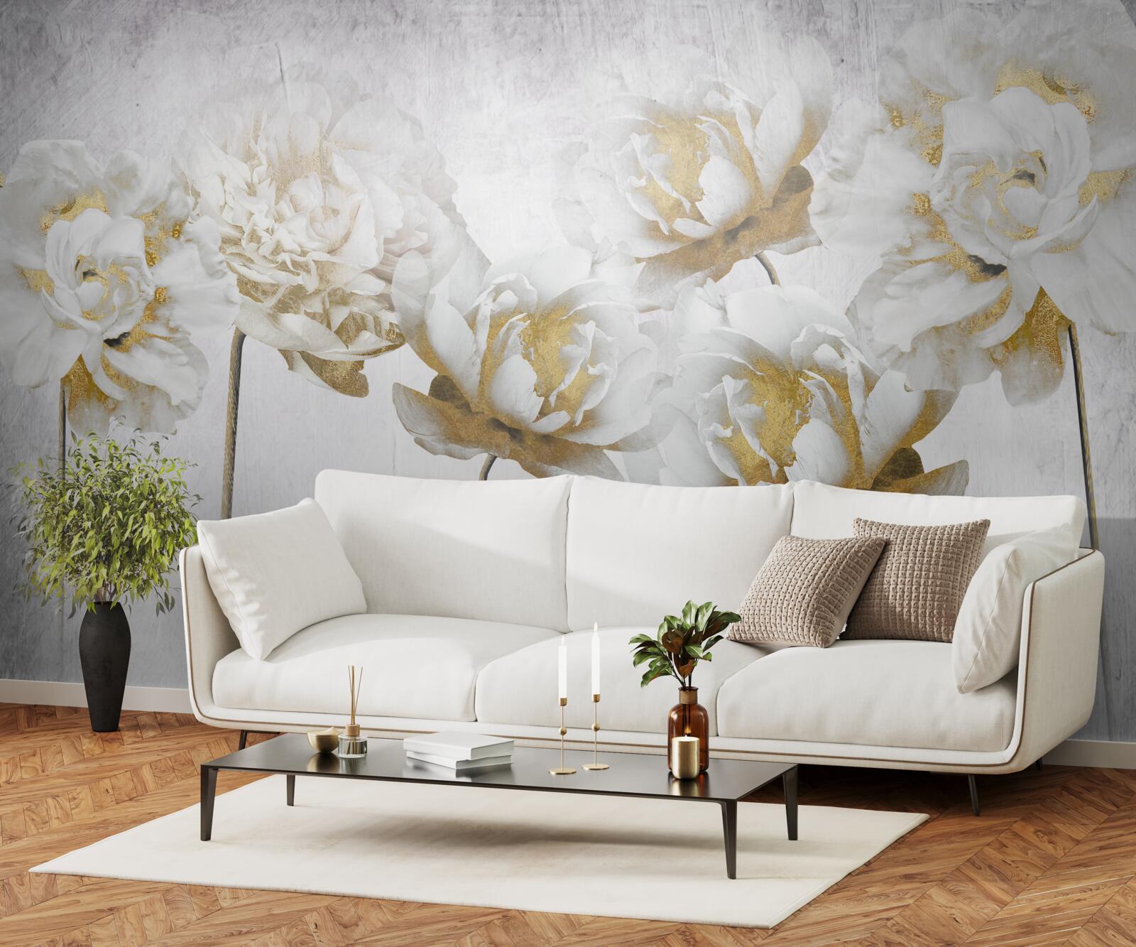 Fototapeta eleganckie rośliny wykonane ze złota i jedwabiu