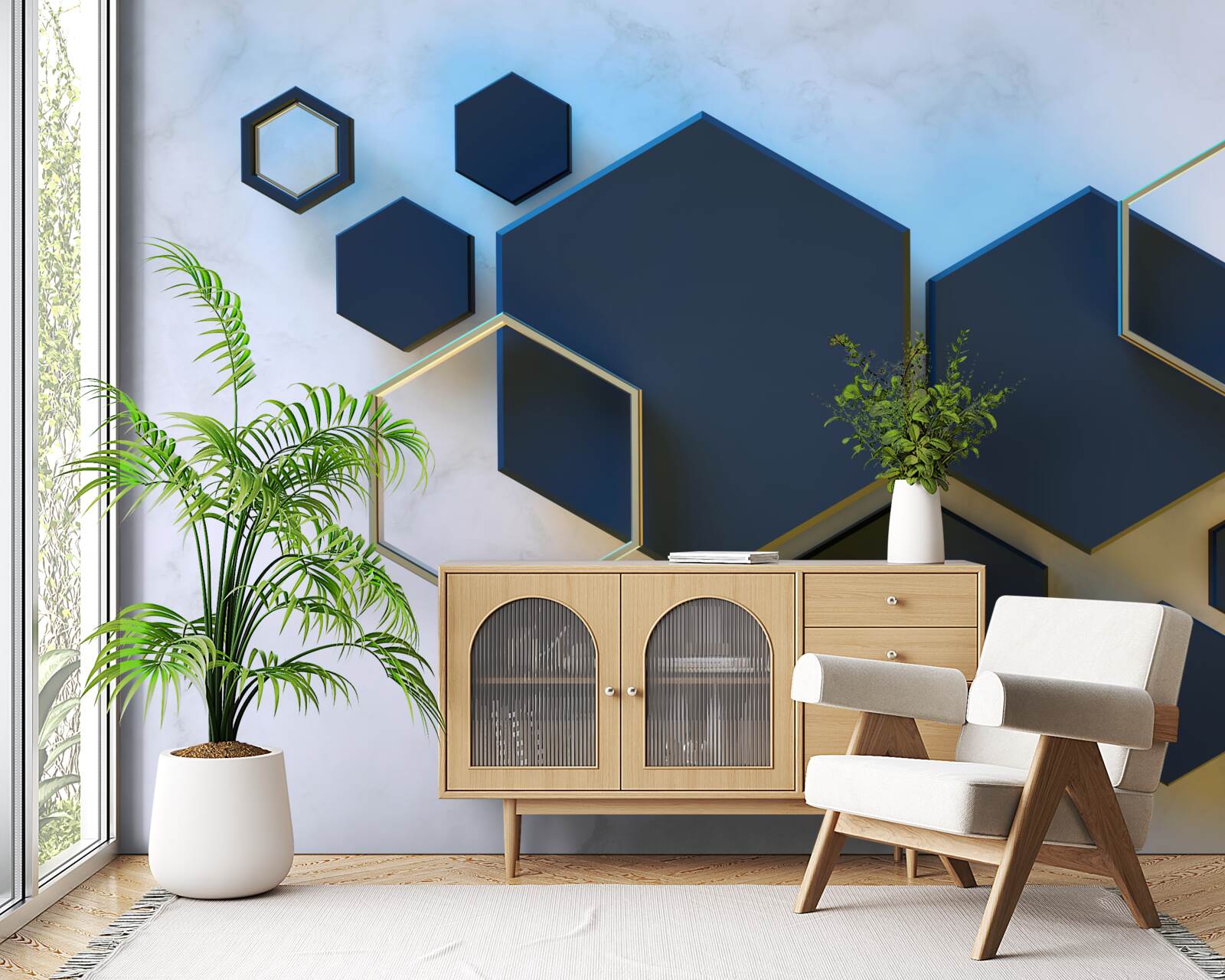 Fototapeta pływające czarne sześciokąty