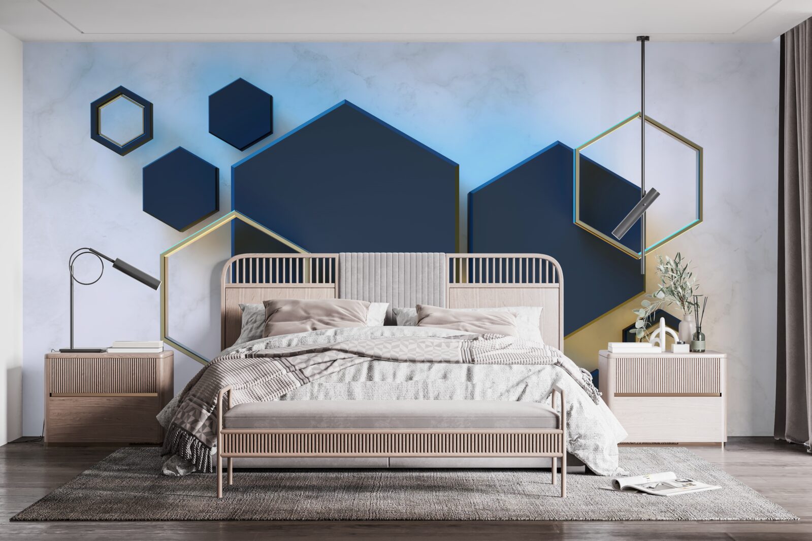 Fototapeta pływające czarne sześciokąty