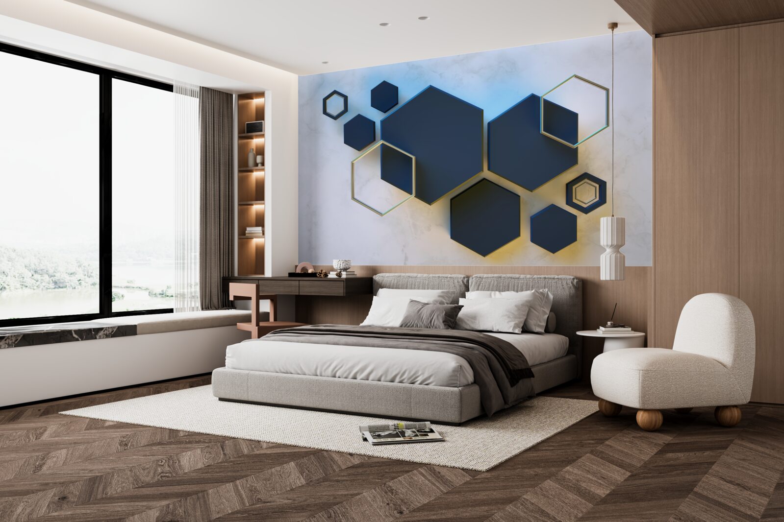 Fototapeta pływające czarne sześciokąty