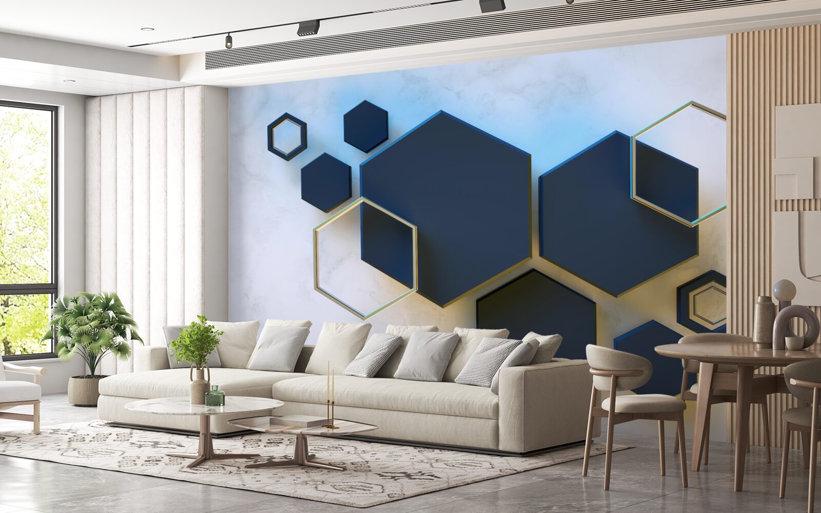 Fototapeta pływające czarne sześciokąty